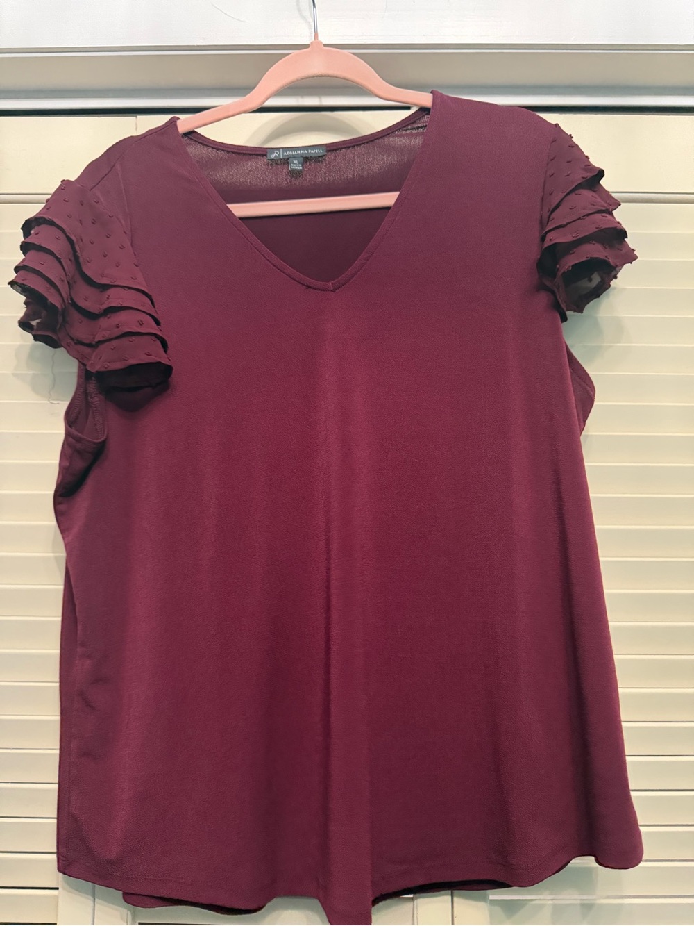 Adrianna Papell Burgundy Flutter Sleeve Top